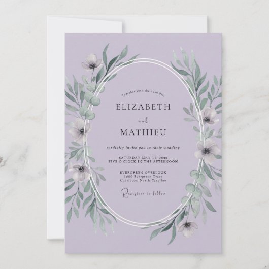 Lilac Bladrijke Bruiloft Kaart (Voorkant)