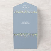 Lilac Bloemige Stofblauwe Monogram QR Code Trouwen All In One Uitnodiging (Buitenkant)