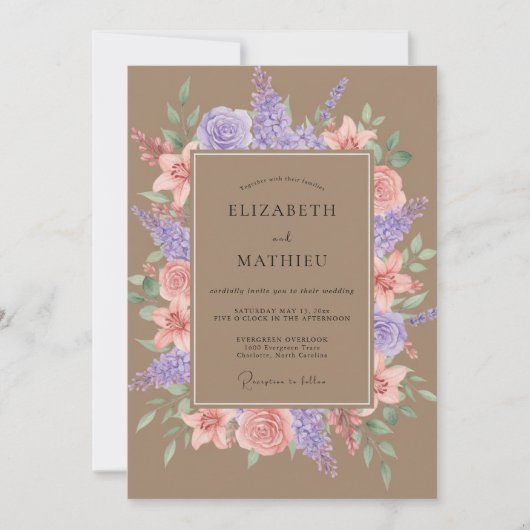 Lilac Blush Bloemstuk Bruiloft Kaart (Voorkant)