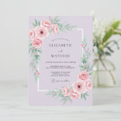Lilac Blush Pioen Huwelijk Kaart (Staand voorkant)