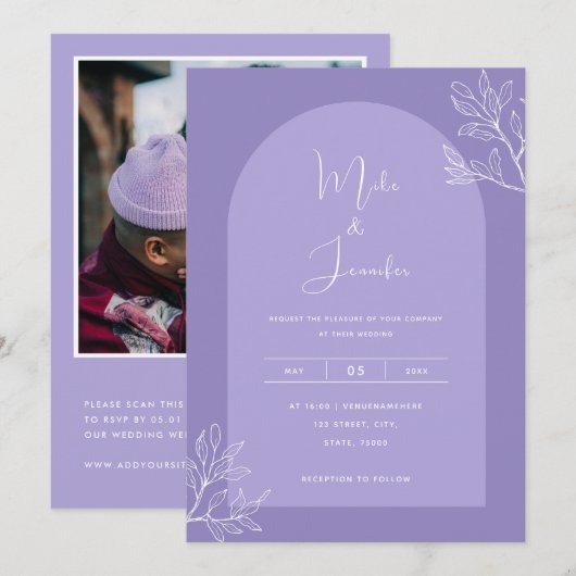 Lilac Boog Botanische Lavendel Boho QR-code Modern Kaart (Voorkant / Achterkant)