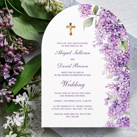 Lilac Boog Religieuze Trouwfeest Kaart