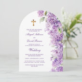 Lilac Boog Religieuze Trouwfeest Kaart (Staand voorkant)