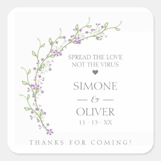 Lilac Botanical Elegant Wreath Wedding Sanitizer Vierkante Sticker (Voorkant)