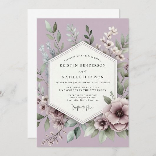Lilac Botanical Meadow Wedding Kaart (Voorkant / Achterkant)