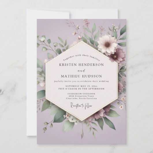 Lilac Botanical Romance Wedding Kaart (Voorkant)