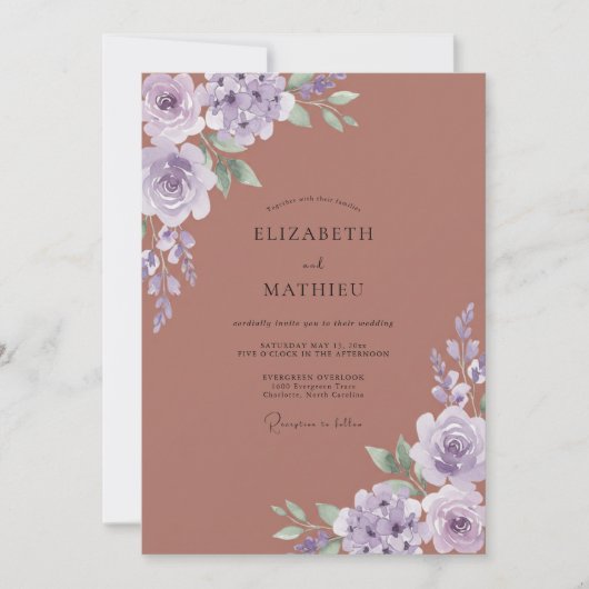 Lilac Botanische Bloesem Bruiloft Kaart (Voorkant)