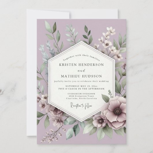 Lilac Botanische Weide Bruiloft Kaart (Voorkant)