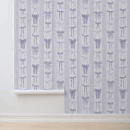Lilac Bows with Lace Vertical Stripes Behang