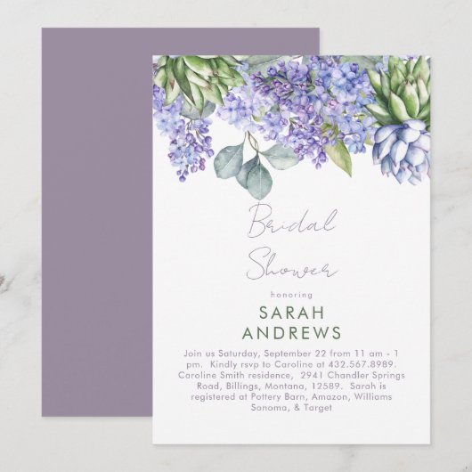 Lilac Bruiloftsuitnodiging Kaart (Voorkant / Achterkant)