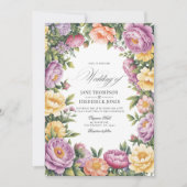 Lilac, Butter Yellow and Pale Coral Floral Wedding Kaart (Voorkant)