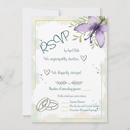 Lilac Butterfly Watercolour RSVP Card Kaart (Voorkant)