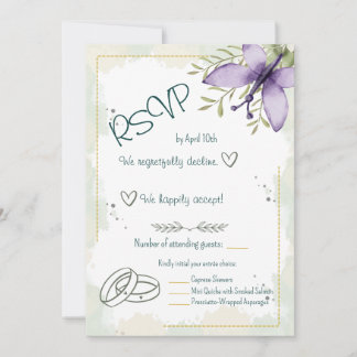 Lilac Butterfly Watercolour RSVP Card Kaart