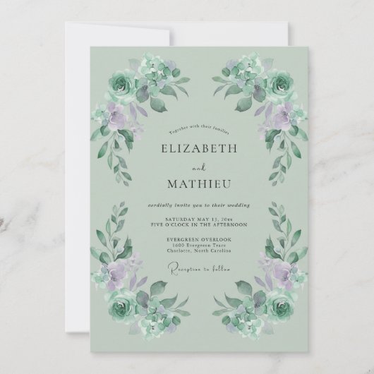 Lilac Celadon Leaf Bruiloft Kaart (Voorkant)