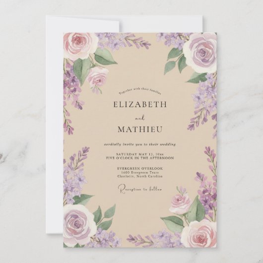 Lilac Champagne Wijnstok Bruiloft Kaart (Voorkant)