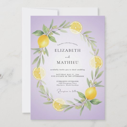 Lilac Citroen Zachte Eucalyptus Bruiloft Kaart (Voorkant)