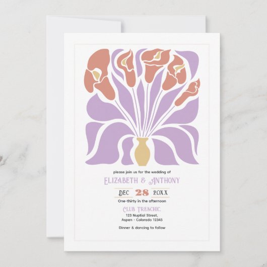 Lilac & Clay Rose Abstract Floral Boho Wedding Kaart (Voorkant)