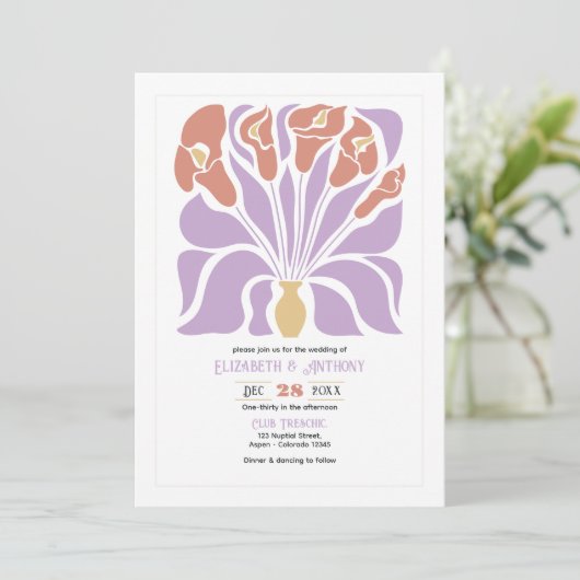 Lilac & Clay Rose Abstract Floral Boho Wedding Kaart (Staand voorkant)