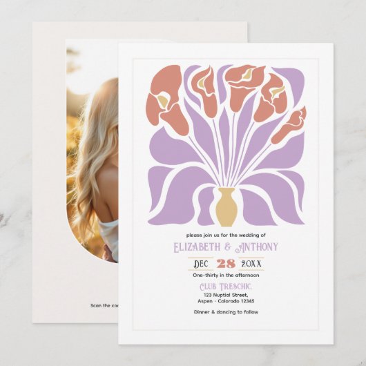 Lilac & Clay Rose Abstracte Bloem Boho Bruiloft Kaart (Voorkant / Achterkant)