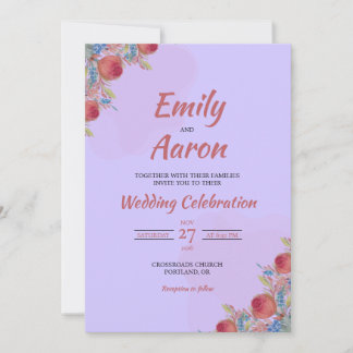 Lilac Coral Roze Boho Bloemige Waterverf Trouwdag Kaart