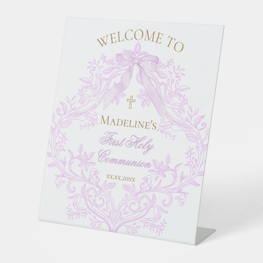 lilac design First Holy Communion welcome Reclamebord Met Voetstuk (Voorkant)