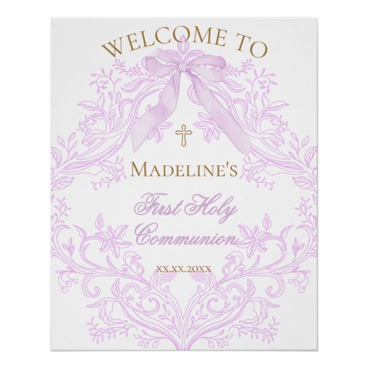 lilac design First Holy Communion welcome sign Perfect Poster (Voorkant)