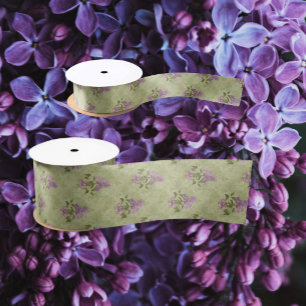Lilac Dreams Vintage Stijl Groen Antieke Damast  Satijnen Lint