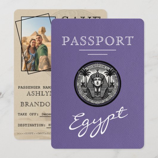 Lilac Egypt Passport Wedding Save the Date (Voorkant / Achterkant)