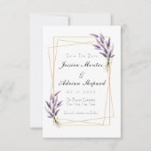 Lilac en goud save the dates kaart (Voorkant)