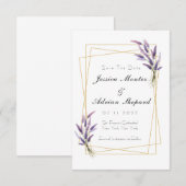 Lilac en gouden save the dates kaart (Voorkant / Achterkant)