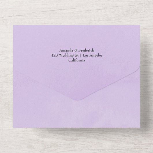 Lilac en houtskool bloemige bruiloft all in one uitnodiging (Achterkant)