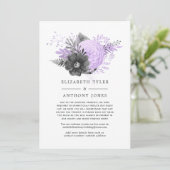 Lilac en houtskoolbloemen gereduceerde gastlijst aankondiging (Staand voorkant)