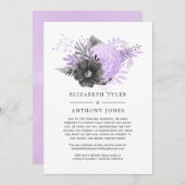 Lilac en houtskoolbloemen gereduceerde gastlijst aankondiging (Voorkant / Achterkant)