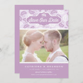 Lilac en wit bloemmotief Foto Bewaar onze datum Kaart (Voorkant / Achterkant)