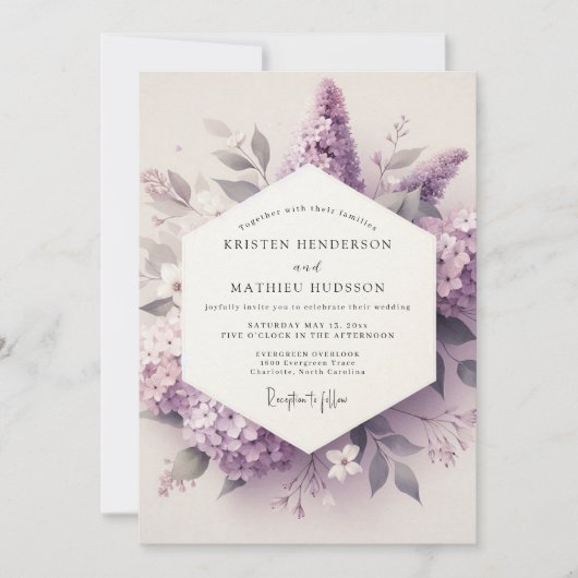 Lilac Ethische Bloesem Bruiloft Kaart (Voorkant)