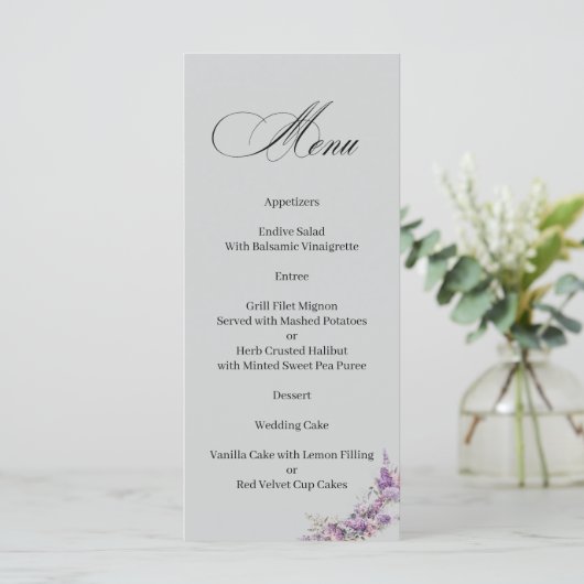 Lilac floral Elegant Calligraphy Menu (Staand voorkant)