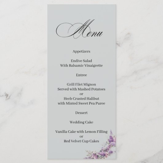 Lilac floral Elegant Calligraphy Menu (Voorkant)