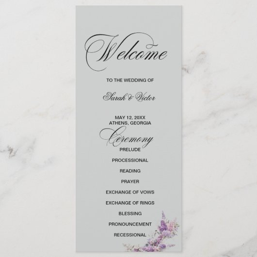 Lilac floral Elegant double side program card Programmakaart (Voorkant)
