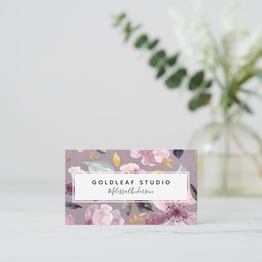 Lilac Floral Gold Luxe Nail Salon Visitekaartje (Staand voorkant)
