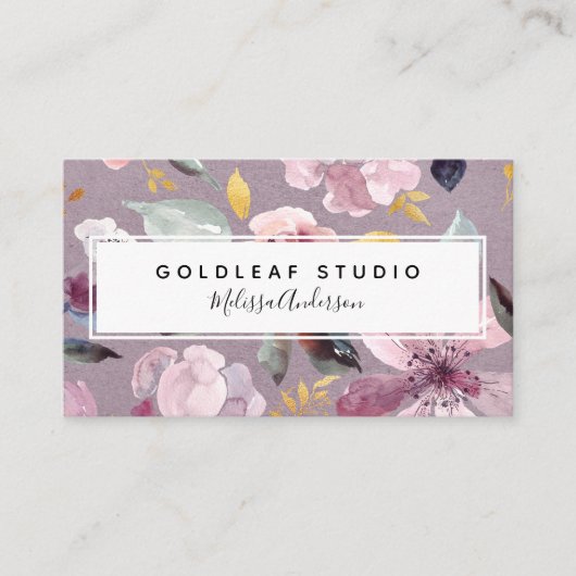 Lilac Floral Gold Luxe Nail Salon Visitekaartje (Voorkant)