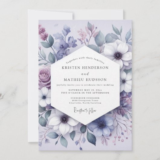 Lilac Floral Meadow Romance Wedding Kaart (Voorkant)