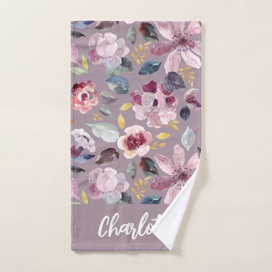 Lilac Floral Pattern Monogram  Bad Handdoek (Handdoek)