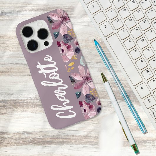 Lilac Floral Pattern Monogram Case-Mate iPhone Case