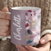 Lilac Floral Pattern Monogram  Koffiemok