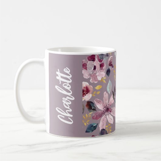 Lilac Floral Pattern Monogram  Koffiemok (Links)