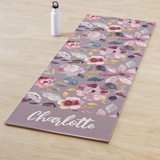 Lilac Floral Pattern Monogram  Yogamat (In situ)
