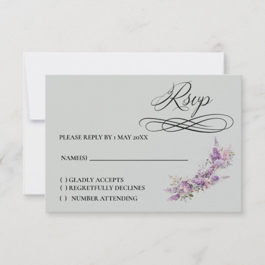 Lilac floral Response Card RSVP Kaartje (Voorkant)