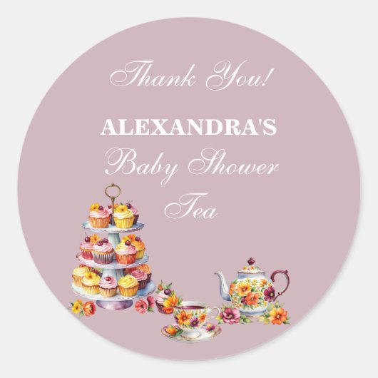 Lilac Floral Tea Party Baby Shower Favor  Ronde Sticker (Voorkant)