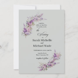 Lilac Floral Wedding Invitation Kaart