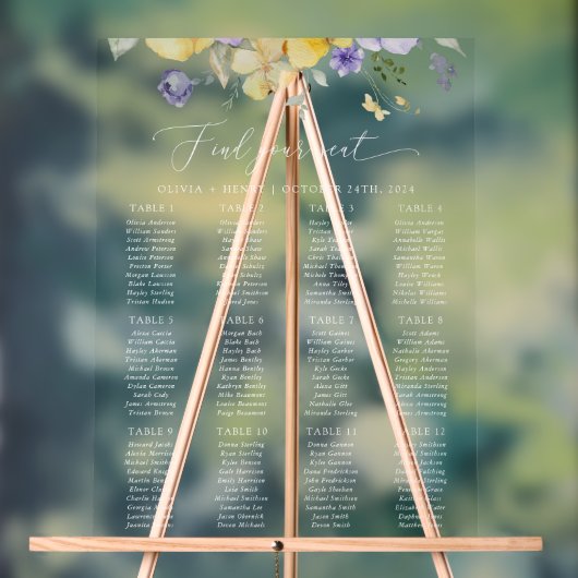 Lilac Flower, Yellow Flower, Wedding Seating Chart Acryl Bord (Neutraal)